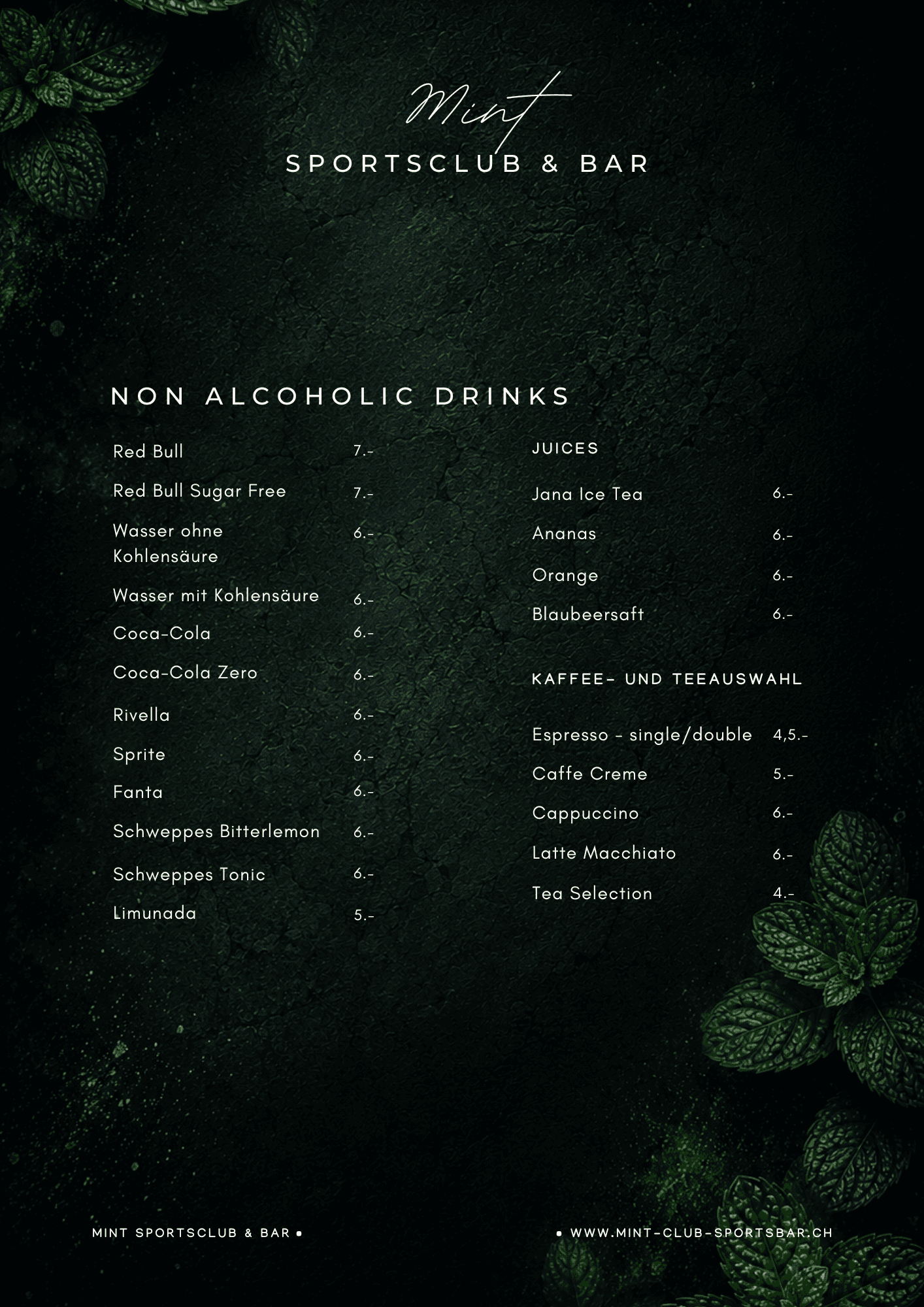 Mint — non-alcoholic drinks menu design