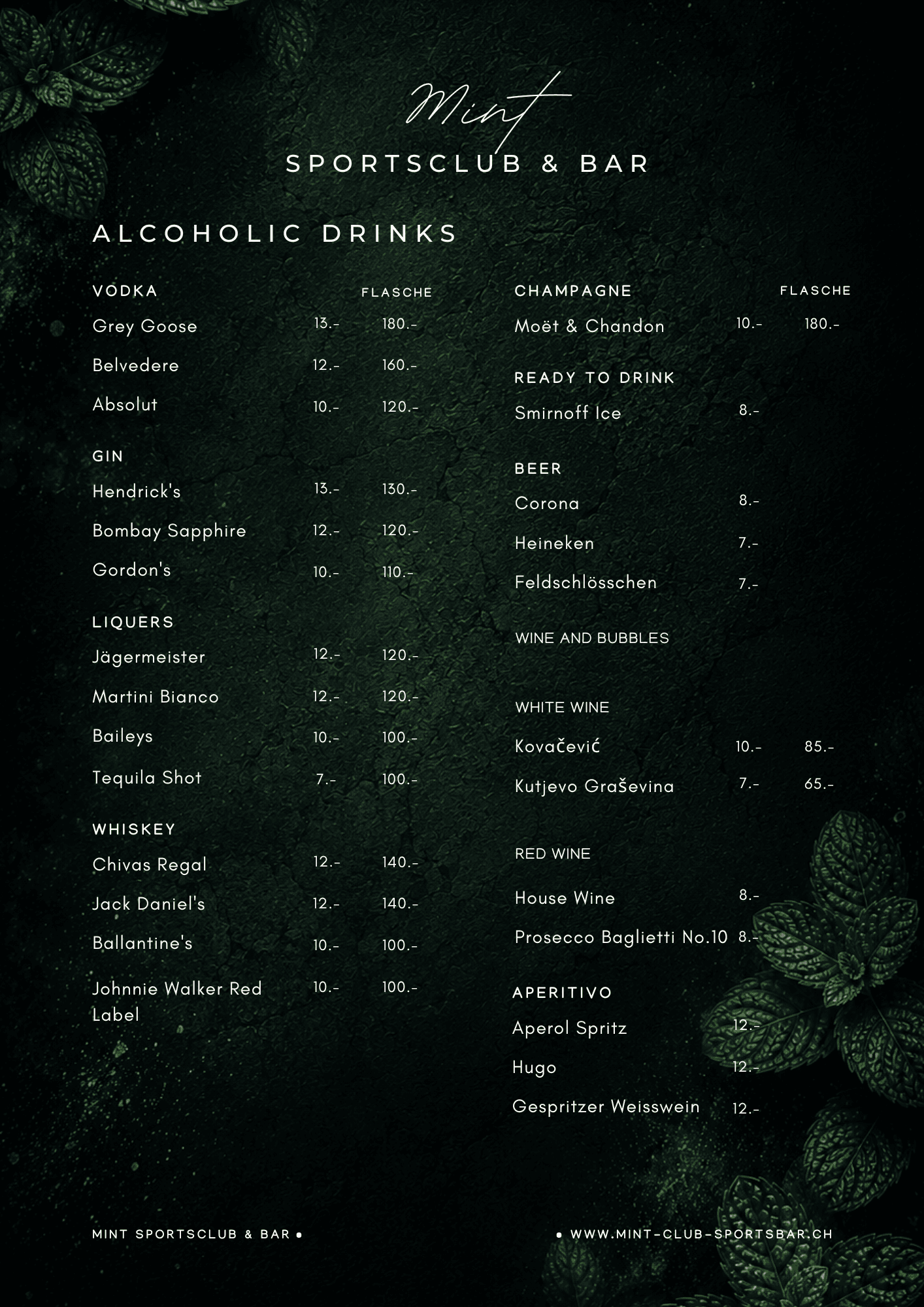 Mint — drinks menu design