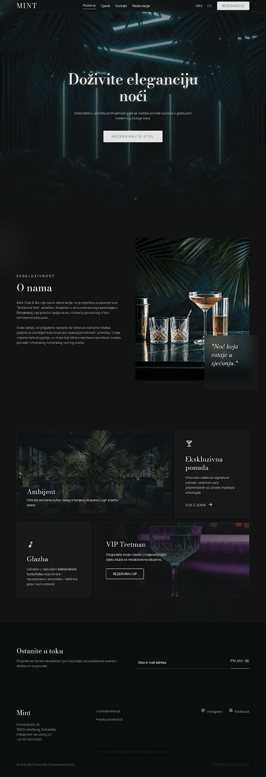 Mint Club & Bar — full website from hero to footer